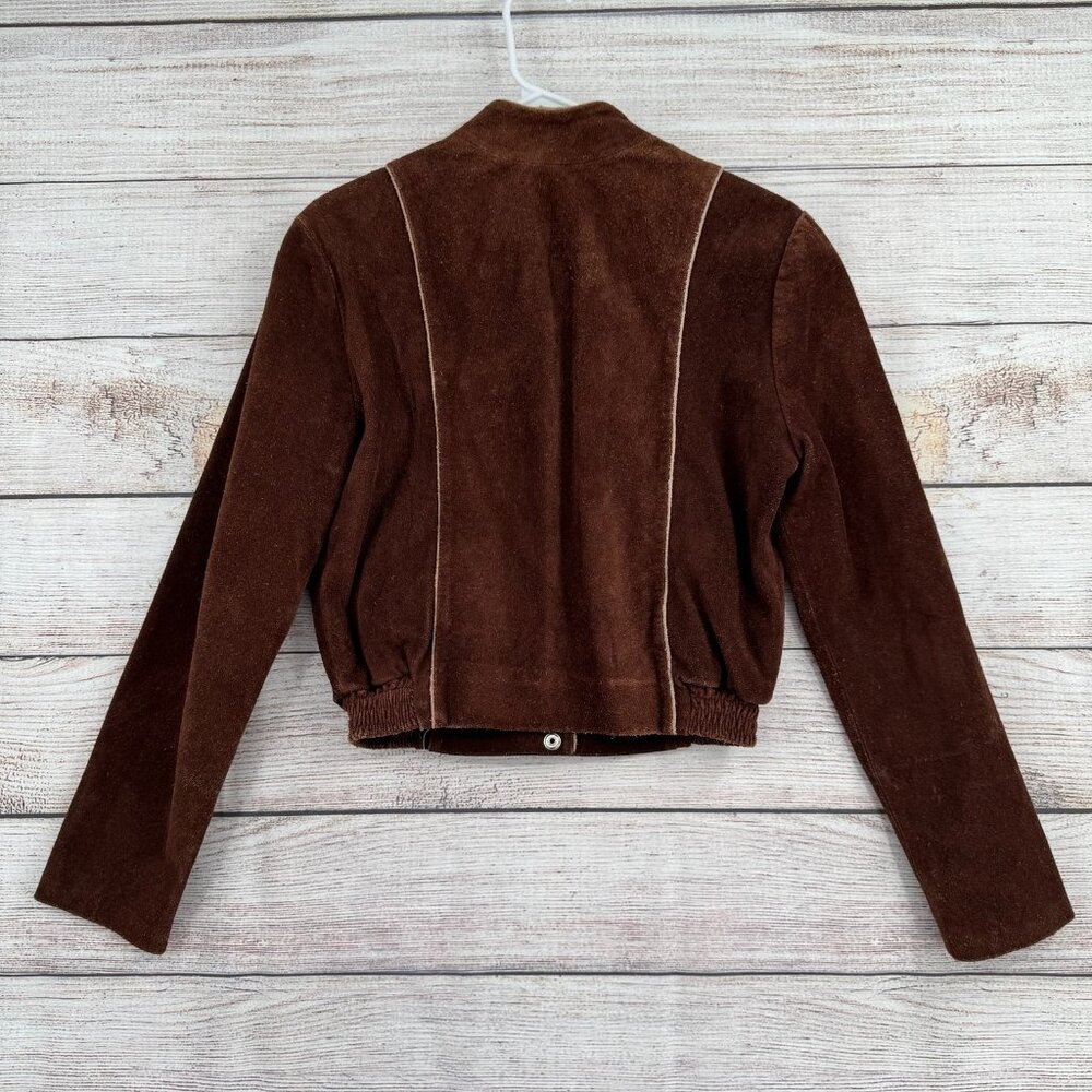 Vintage Brown Suede Bomber Jacket - Picture 2 of 11